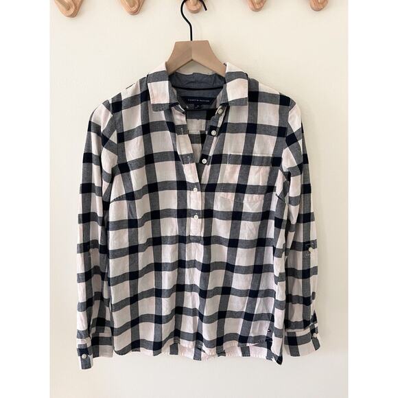 Tommy Hilfiger Tops - Tommy Hilfiger Women’s Flannel Button Up Shirt Navy and Pink - Medium